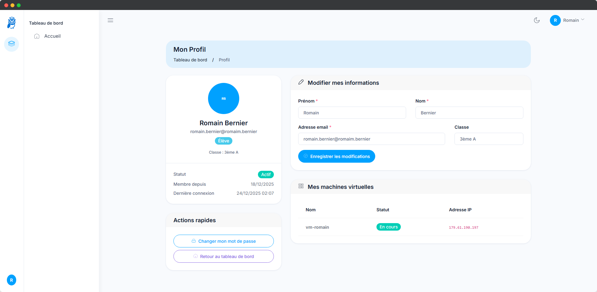 Interface Élève EducVM