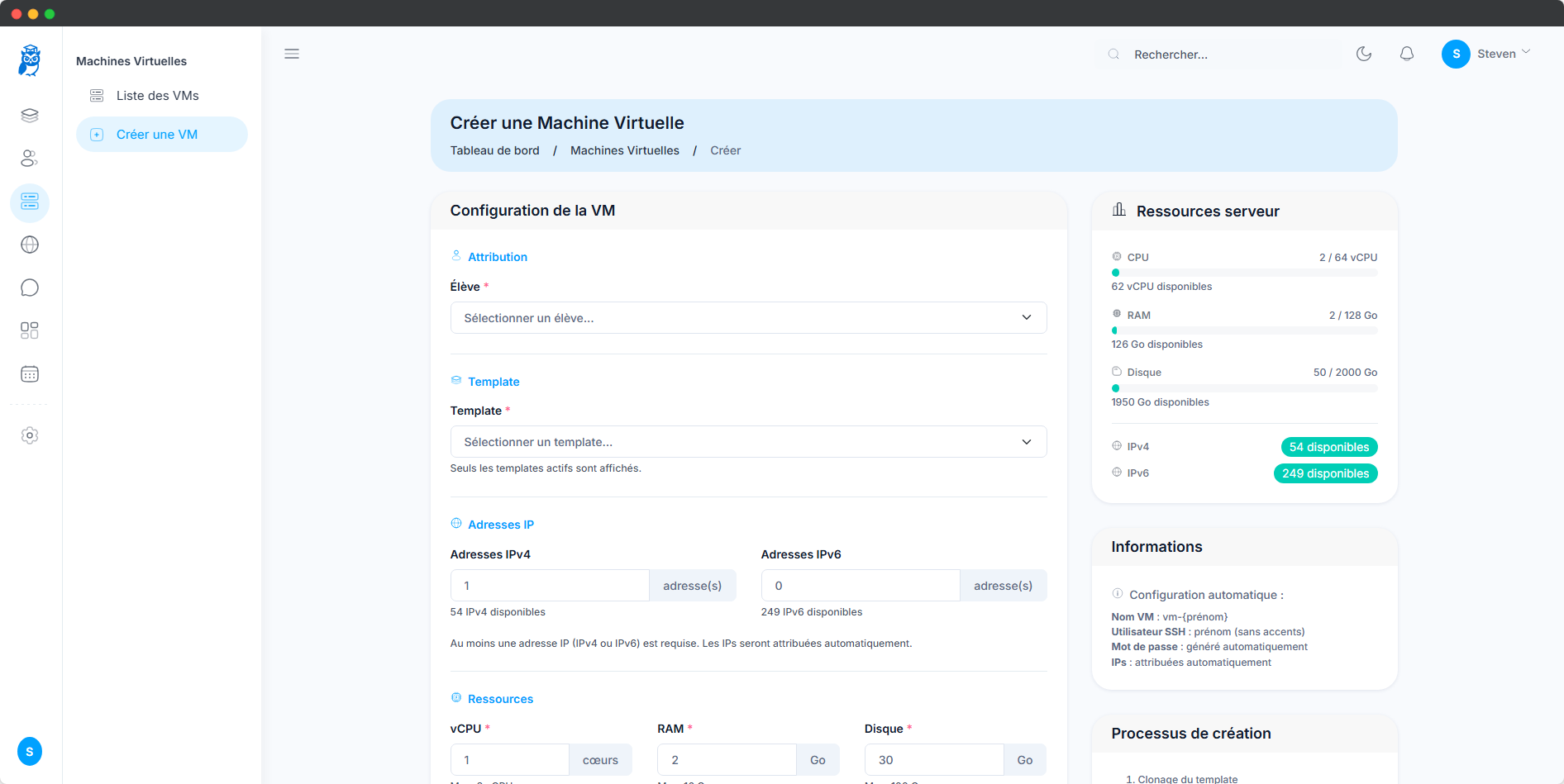 Interface Enseignant EducVM