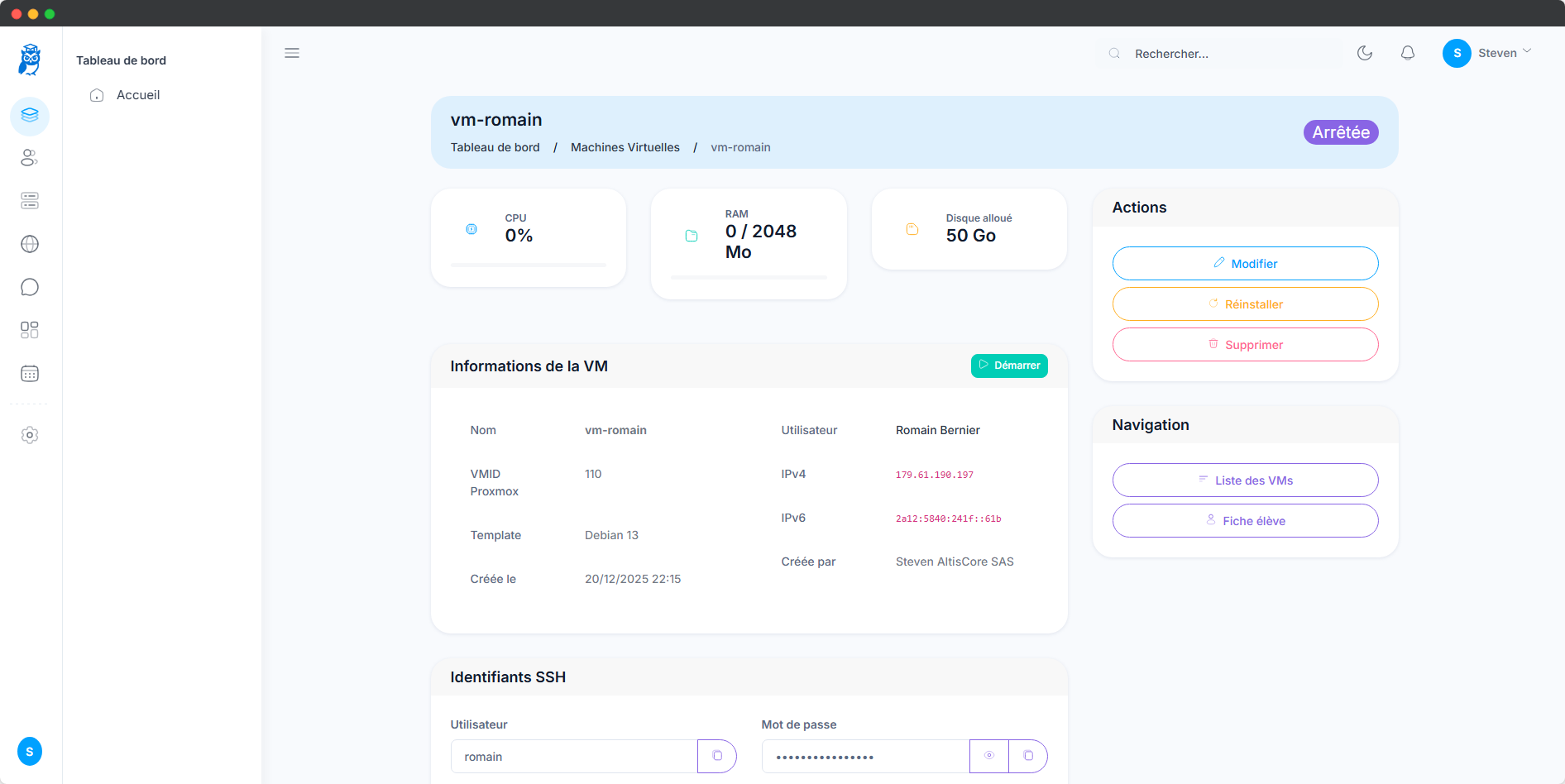 Interface Enseignant EducVM